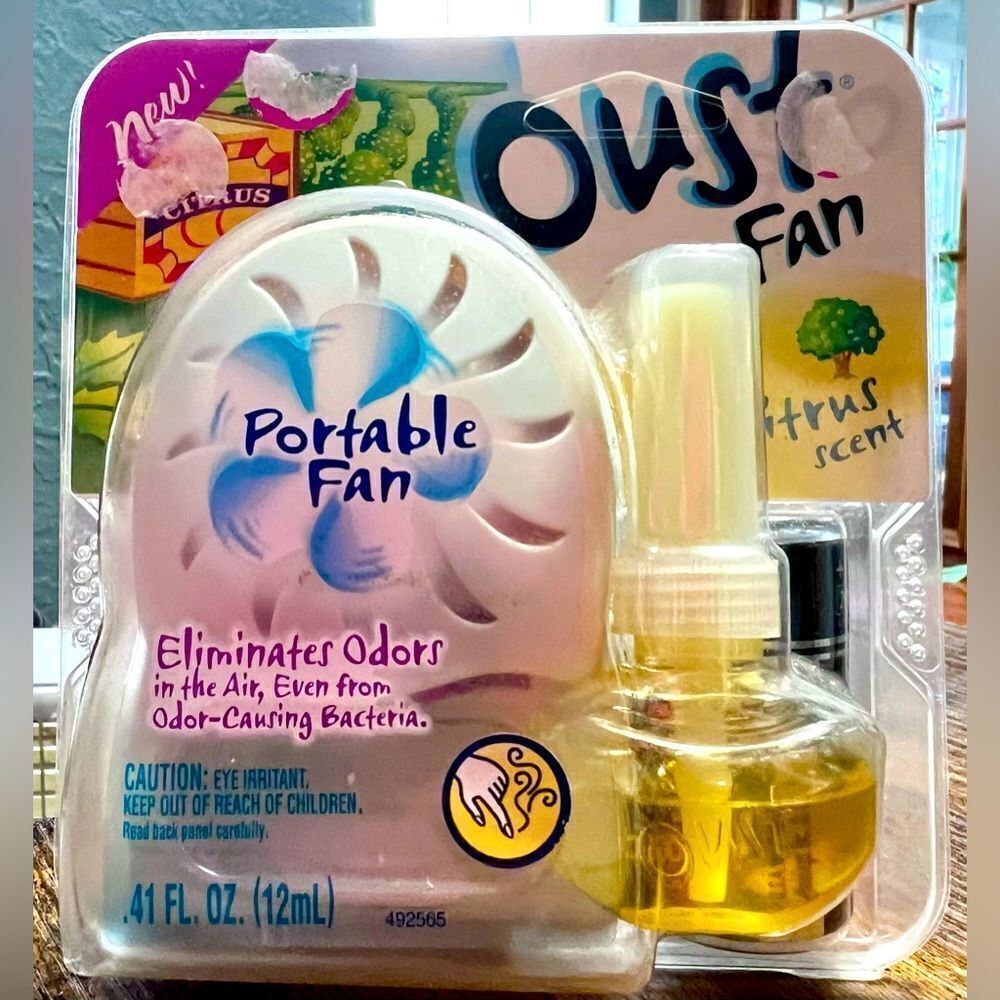 SC Johnson Oust Portable Fan with Citrus Scent Refill~New